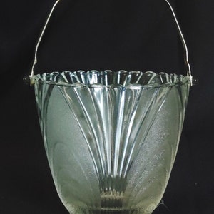 Clear and Frosted Glass Ice Bucket  Hammered Metal Handle - Vintage Grace