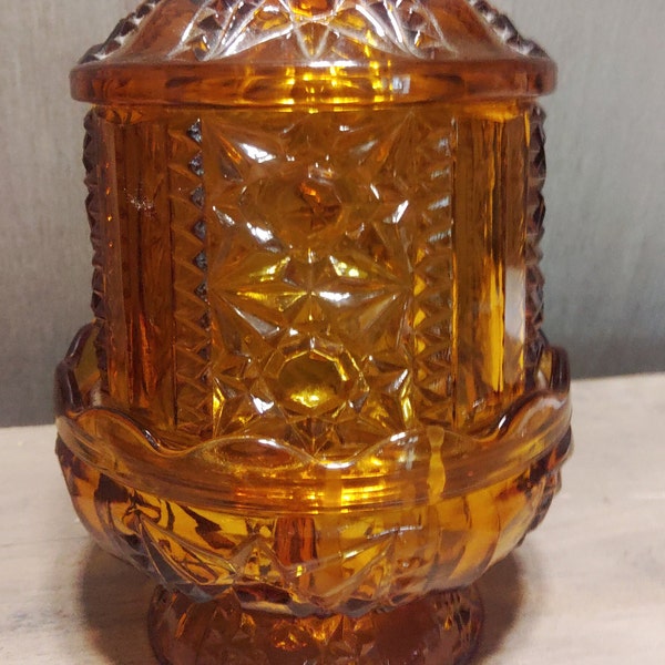 Vintage oranje Indiana Glass Fairy Lamp, sterren en bars patroon, kaarshouder lamp.