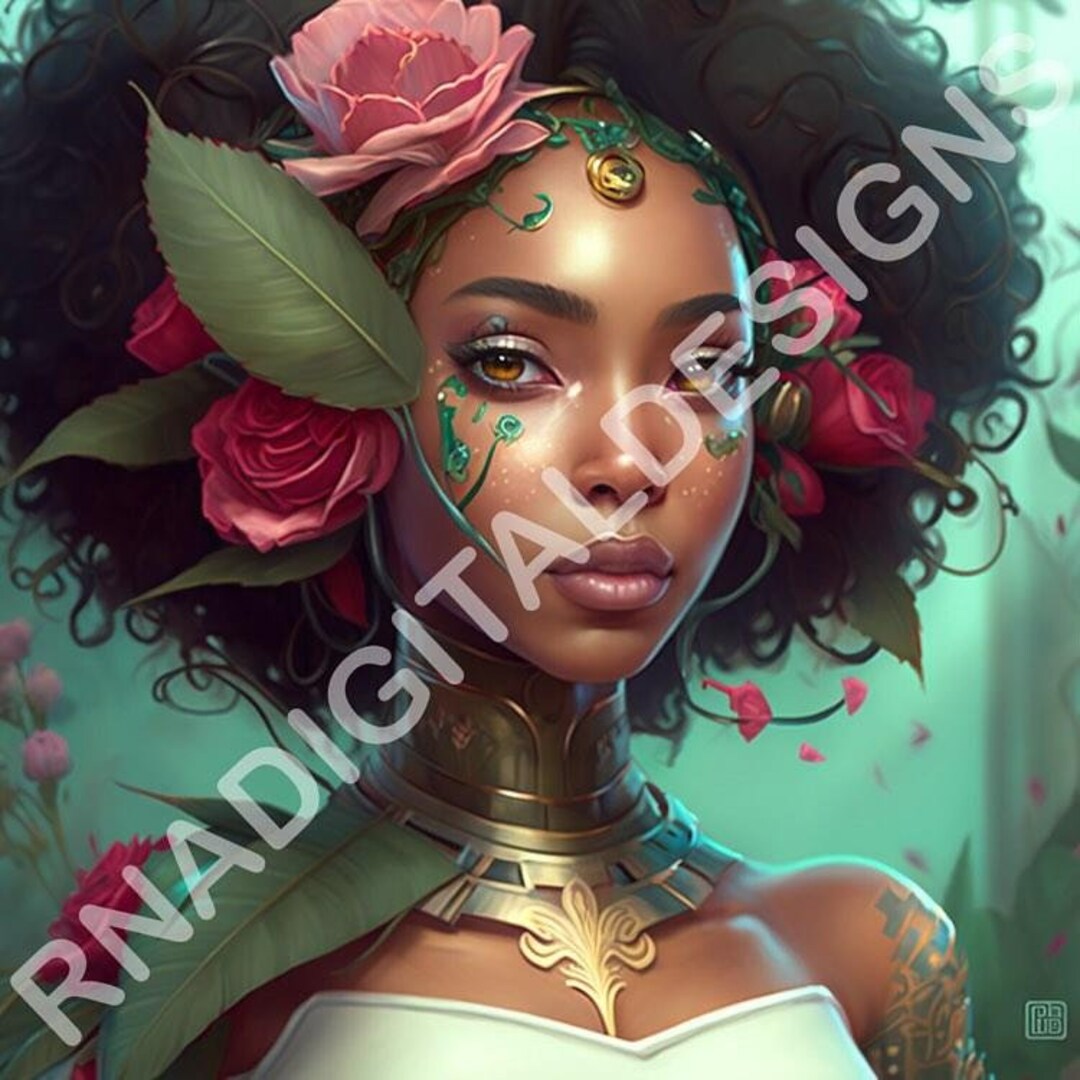 Beautiful Goddess With Pink Roses in Her Curly Hair - Ai Generated Art ...