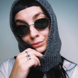 Hand knitted wool and mohair balaclava
