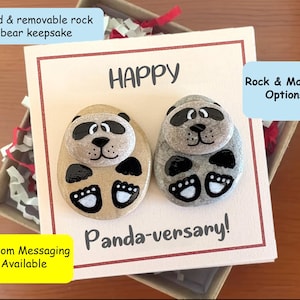 Recuerdos y tarjeta con imán de guijarros de oso panda personalizados, regalo de aniversario de papel para novio, un año de casados, regalo del primer aniversario, panda