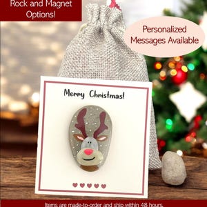 Rudolph Reindeer Rock magneet voor vakanties, handgeschilderde rock kerst rendieren kous stuffer, schattig rendier met rozenneus rendier