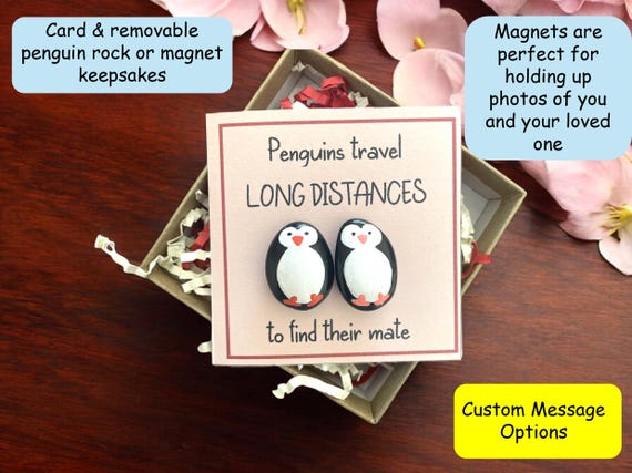 Personalized Penguin Pebble Keepsake & Card: Long Distance Gift