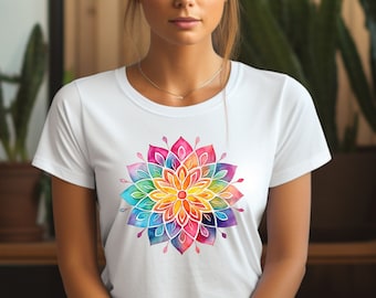 Aquarell Mandala Shirt, Mandala T-Shirt, süßes Frühlings Shirt, süßes Shirt für Frau, süßes Mandala Shirt, Geschenke für sie, Blumen Shirt hübsch