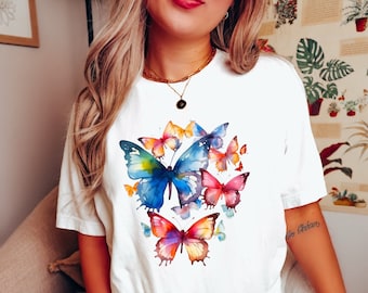 Watercolor Butterfly Top, Womens Butterfly Tee, Wildlife Tee, Cute Butterfly Shirt, Nature Gift for Her, Butterfly Lover, Insect Shirt Gift