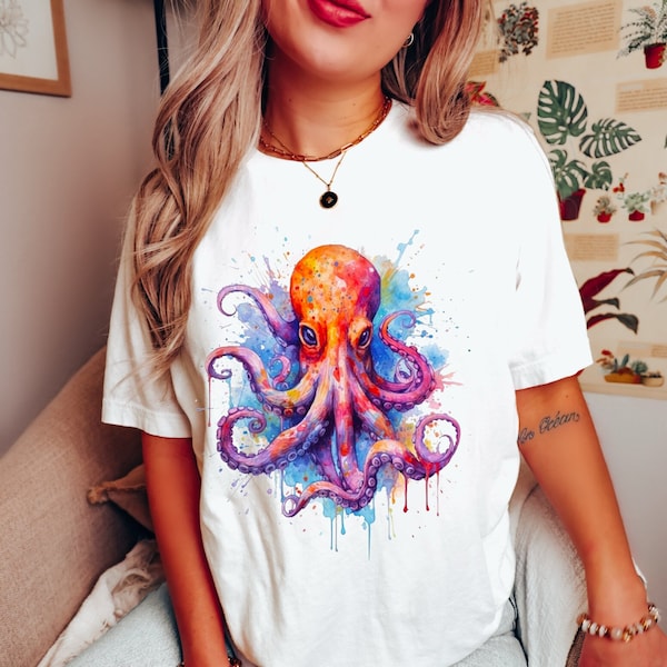 Watercolor Octopus Shirt, Beach Lover Tee, Octopus Lover Gift, Tentacle tshirt, Summer Octopus t-shirt, Ocean Animal Top, Nautical Shirt