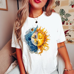 Mystic Sun And Moon Shirt, Boho Celestial Sun and Moon T-shirt, Hippie Shirt, Bohemian Sun And Moon Shirt, Aesthetic shirt, Vintage Shirt
