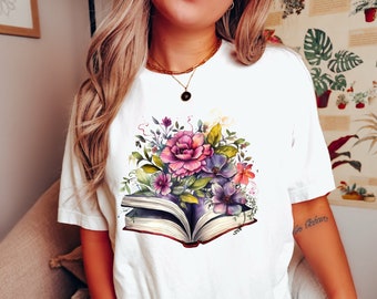 Book Lover Shirt, Flower Books Shirt, cadeau voor boekenliefhebber, leesshirt, boek met bloemen, bloemenboeken, cadeau voor boekenwurmen, leraar cadeau