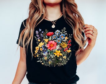 Flower Shirts,Aesthetic Wild Flower Shirt, Botanical Floral,Minimalist Shirts for Women,Botanical Shirt, Nature Lover Shirt,Ladies Shirts