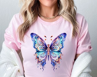 Butterfly Shirt, Butterfly Lover Tee, Celestial Butterfly Top, Cute Butterfly Shirt, Butterfly Graphic Tee, Nature Tee, Womens Butterfly Tee