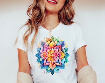 Aquarell Mandala Shirt, Blumen Shirt, Blumen Yoga Shirt, spirituelles Shirt, süßes Mandala Shirt, Meditation Tee, Yoga T-Shirt, süßes Frühlings Shirt