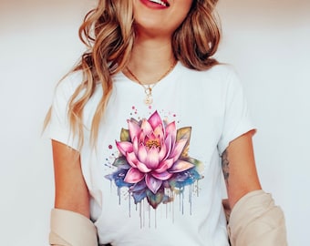 Aquarell Lotus Blume Shirt, Namaste Shirt, Yoga Shirt, süßes Frühlings Shirt, Hippie Shirt, Meditation T-Shirt, Yoga-Liebhaber-T-Shirt, Mandala-T-Shirt