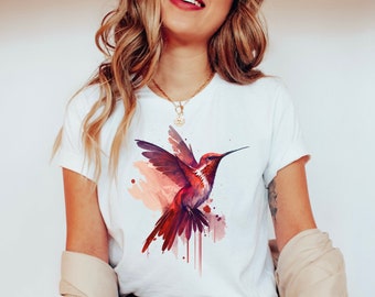 Hummingbird Shirt, Watercolor Birds T-shirt, Nature Tee, Watercolor Hummingbird, Bird Watercolor Shirt, Gift For Her, Hummingbird Lover Tee