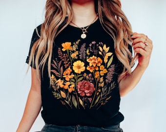 Vintage Cottagecore shirt, Goblincore shirt, Boho Wildflowers shirt, natuur shirt, botanisch shirt, tuinliefhebber herfst groene heks