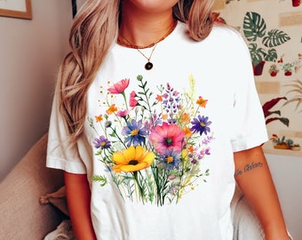 Wildflower Tshirt, Wild Flowers Shirt, Floral Tshirt, Flower Shirt, Gift for Women, Ladies Shirts, Best Friend Gift, Cottagecore Tshirt