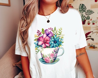 Watercolor Floral Tea Cup Shirt, Tea Lover Gift, Tea Lover Shirt, Tea Addict, Flower Cup Shirt, Its a Tea Shirt, Sweet Tea Shirt, Tea TShirt