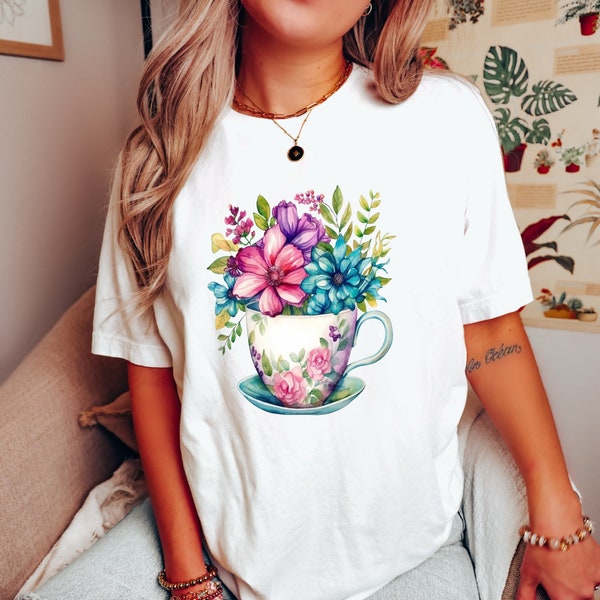 Watercolor Floral Tea Cup Shirt, Tea Lover Gift, Tea Lover Shirt, Tea Addict, Flower Cup Shirt, Its a Tea Shirt, Sweet Tea Shirt, Tea TShirt