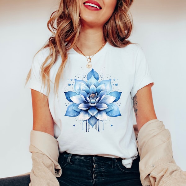 Blue Lotus Flower Shirt, Watercolor Flowers Shirt, Namaste Shirt, Meditation Shirt, Floral Shirt, Hippie Shirt, Yoga Shirt, Lotus Shirt