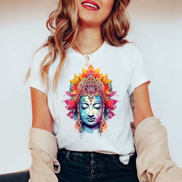 Watercolor Buddha Shirt, Zen TShirt, Meditation Shirt, Buddha Lover Shirt, Relaxation Shirt, Yoga Lover Tee, Yoga Shirt Women, Spiritual Tee