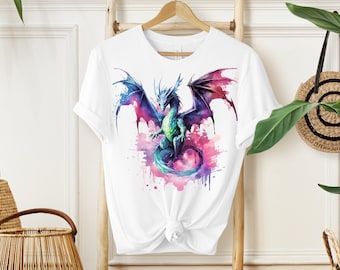 Watercolor Colorful Dragon Shirt, Dragon Lover Gift, Mythical Fantasy Shirts, Dragon Gift For Her, Dragon Gift For Him, Magical Dragon shirt