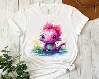 Cadeau pour amoureux d'axolotl, chemise axolotl mignonne drôle, t-shirt amateur de salamandres, chemise axolotl drôle, t-shirt axolotl aquarelle, cadeau pour amoureux des animaux