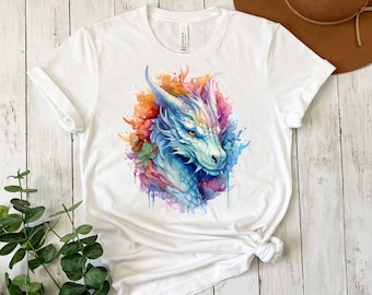 Watercolor Colorful Dragon Shirt, Dragon Lover Gift, Mythical Fantasy Shirts, Dragon Gift For Her, Dragon Gift For Him, Magical Dragon shirt