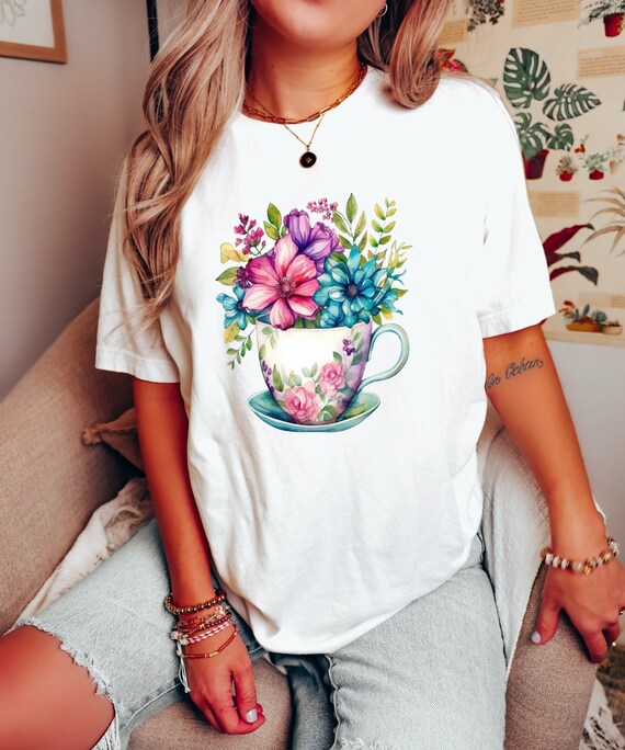 Watercolor Floral Tea Cup Shirt, Tea Lover Gift, Tea Lover Shirt, Tea Addict, Flower Cup Shirt, Its a Tea Shirt, Sweet Tea Shirt, Tea TShirt