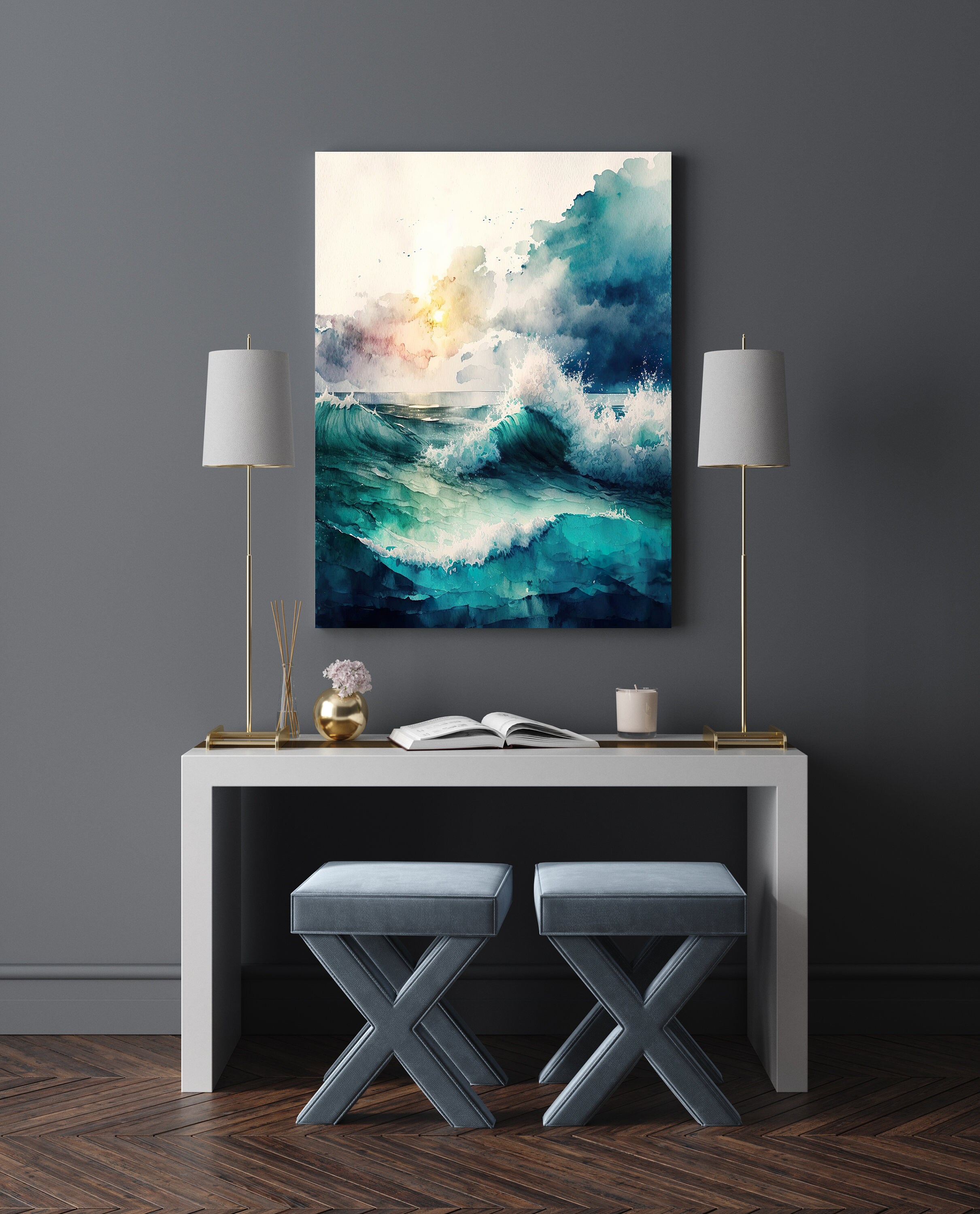 Watercolor Print Wave Art Ocean Wall Art Ocean Canvas Wall Etsy Canada
