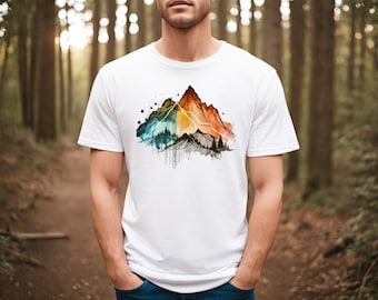 Camisa de montaña, camiseta de aventura, camisa de camping, cima de montaña de acuarela, camisa de senderismo, camisa de naturaleza, camisa de regalo de montaña para mujeres y hombres