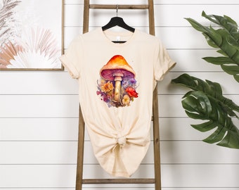 Camisa de setas de acuarela, camiseta de setas florales botánicas, camiseta de hongos, regalo de setas, camisa de setas, top hippie, camiseta botánica