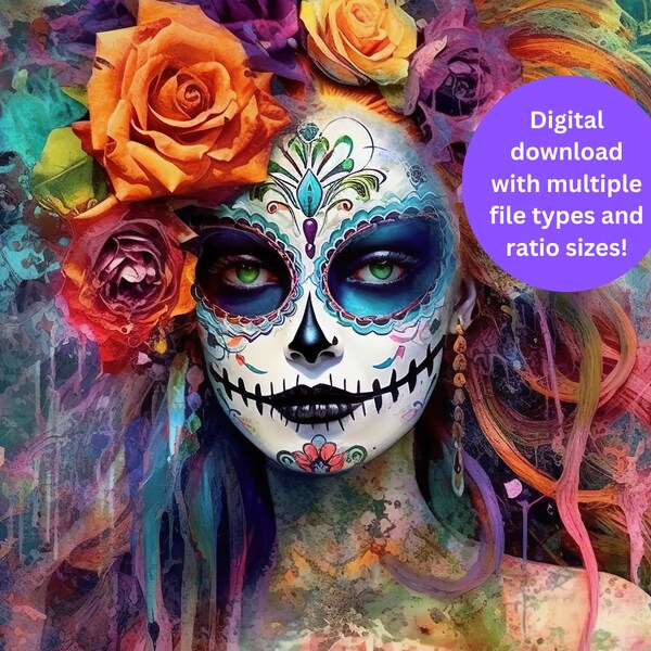 Sugar Skull Woman Digital Art Sugar Skull Makeup Digital Art Print Sugar Skull Face Paint Wall Art for Home Decor Sugar Skull Girl Art Piece