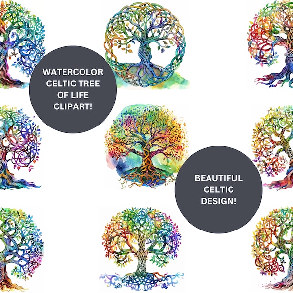 Tree of Life Celtic Clipart Collection Watercolor Tree Graphics Set Tree Art Projects Designs Logos POD Unique Colorful Clipart For Any!
