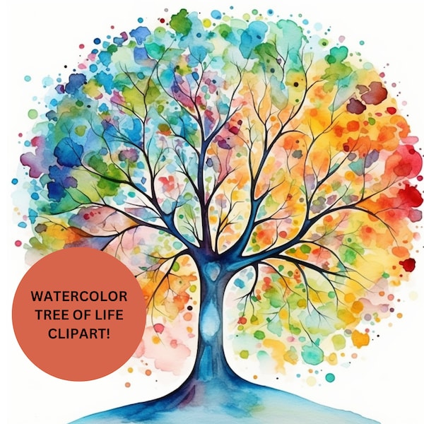 Tree of Life Clipart Watercolor Tree Illustration Pack Colorful Watercolor Tree Clipart Set Bright Unique Watercolor Art for All Your Needs!