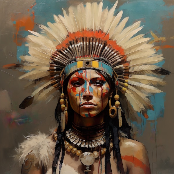 Art de belles femmes amérindiennes, portrait de jeune fille autochtone, art mural sud-ouest, affiches de décoration d'art mural, téléchargement numérique