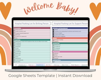 New Baby Google Sheet, Baby Shopping List, Newborn Checklist, Hospital Bag Checklist