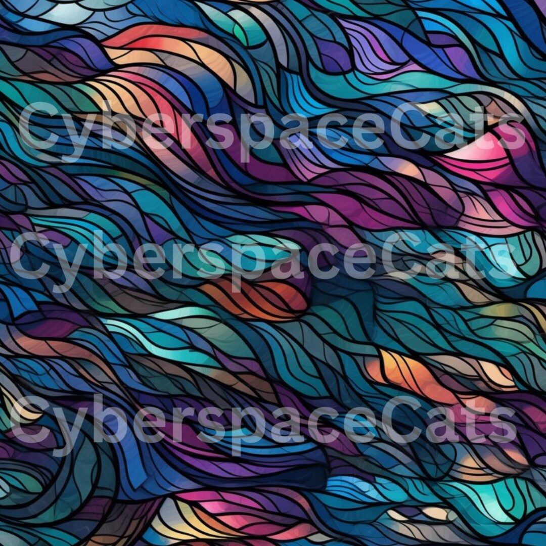 Digital Download, Repeatable Pattern, Stained Glass, Waves, Blue, Green ...
