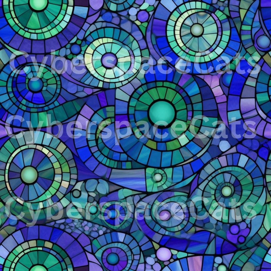 Digital Download- Repeatable Pattern, Stained Glass Blue Circle Spirals ...