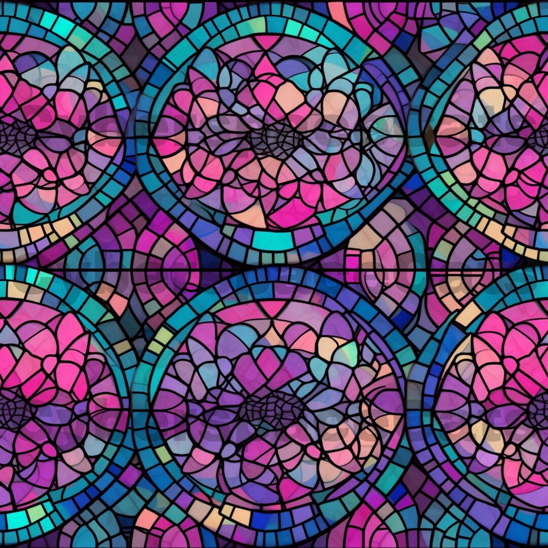 Digital Download, Repeatable Pattern, Stained Glass Circles, Pink ...