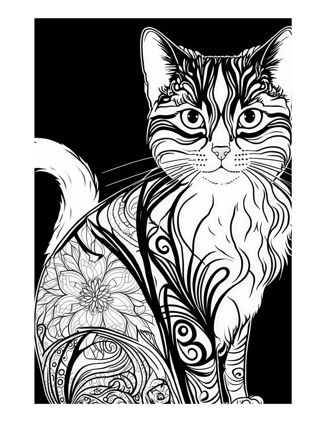 7 Cat Mandala Coloring Pages I _ Instant Download_ Grayscale Coloring ...
