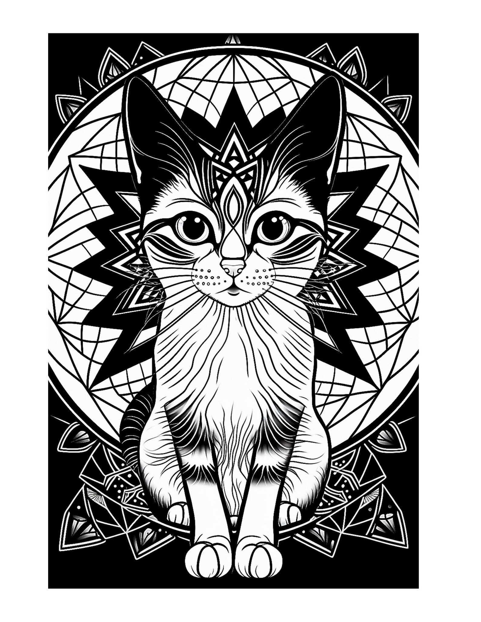 7 Cat Mandala Coloring Pages VII _ Instant Download_ Grayscale Coloring ...