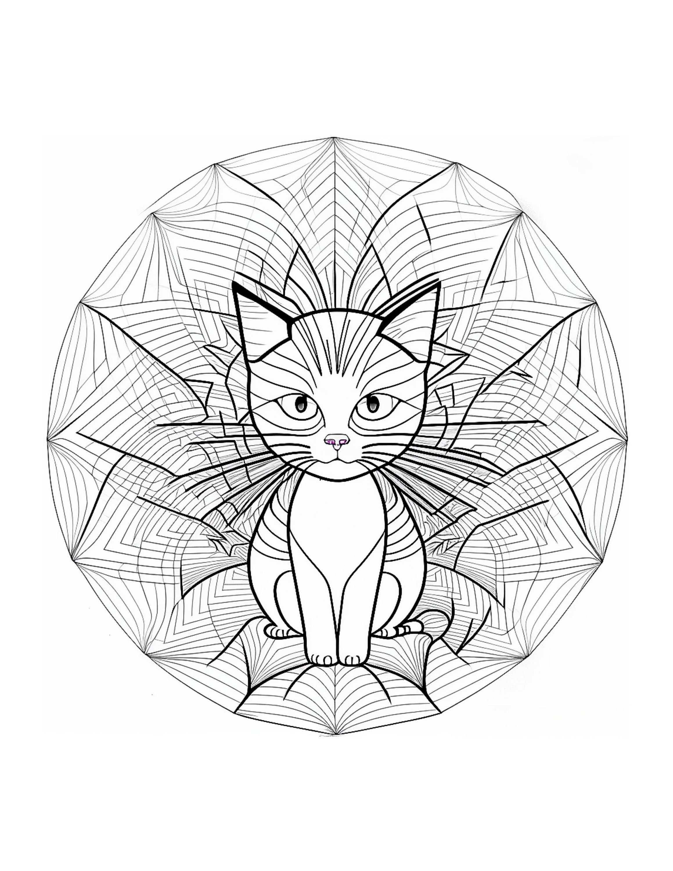 12 Cat Mandala Coloring Pages II _ Instant Download_ Grayscale Coloring ...