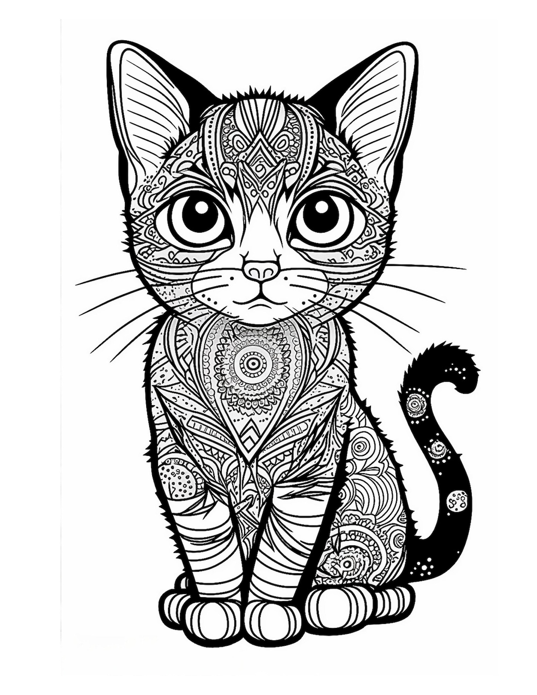 25 Cat Mandala Coloring Pages _ Instant Download_ Grayscale Coloring