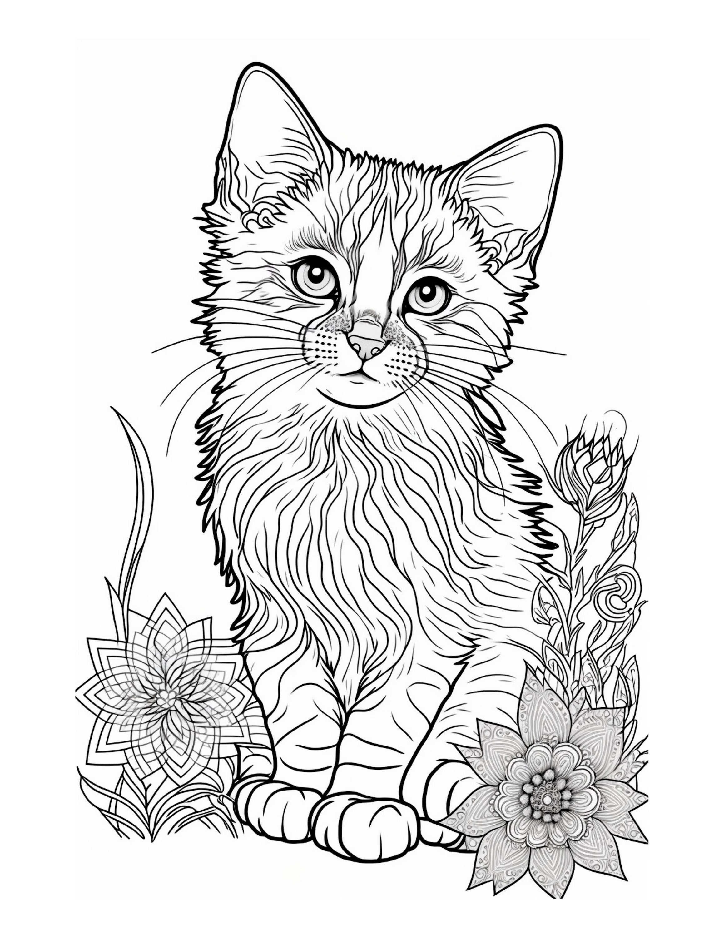 12 Cat Mandala Coloring Pages _ Instant Download_ Grayscale Coloring