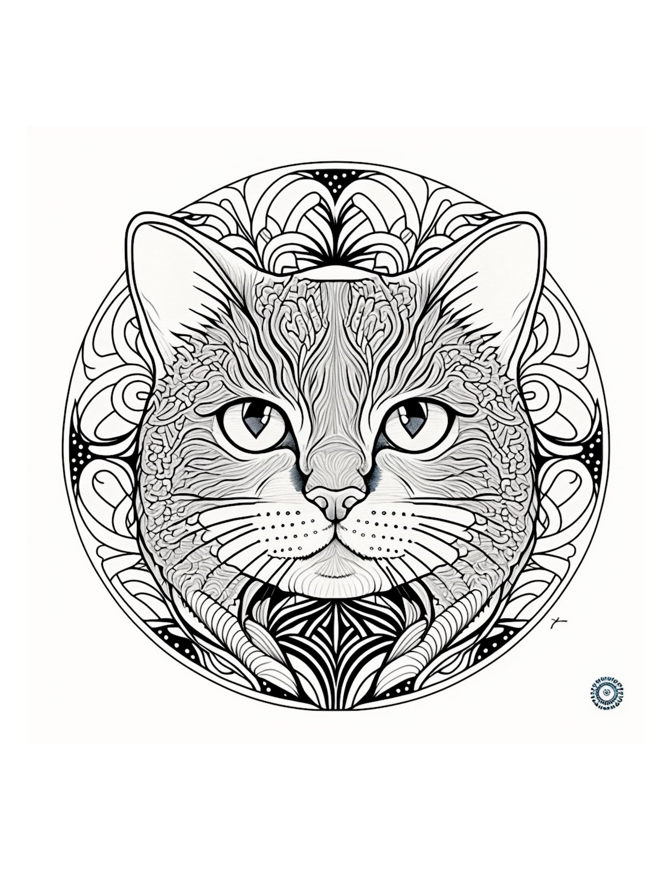7 Cat Mandala Coloring Pages I _ Instant Download_ Grayscale Coloring ...