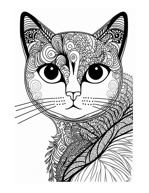 7 Cat Mandala Coloring Pages VII _ Instant Download_