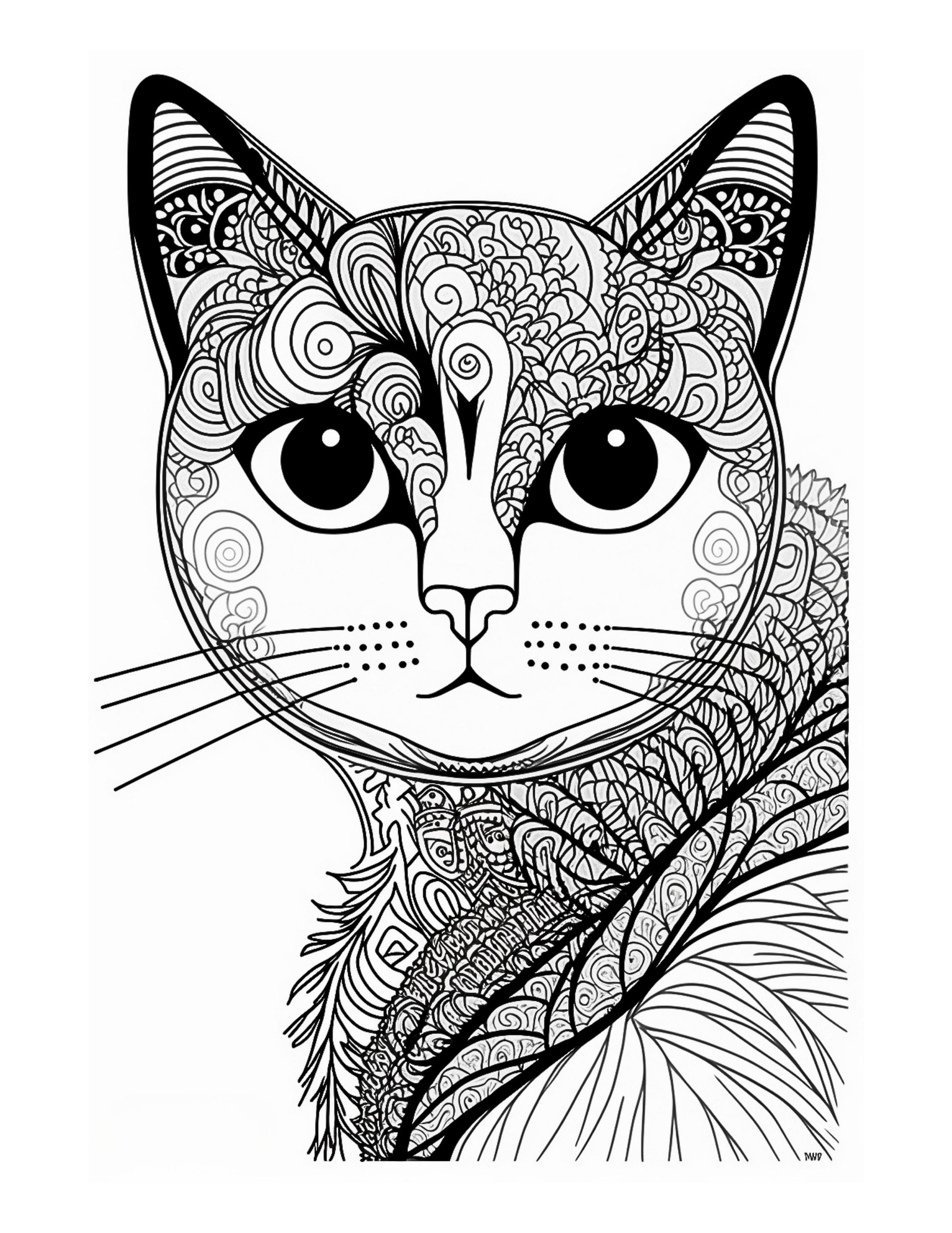7 Cat Mandala Coloring Pages VII _ Instant Download_ Grayscale Coloring ...