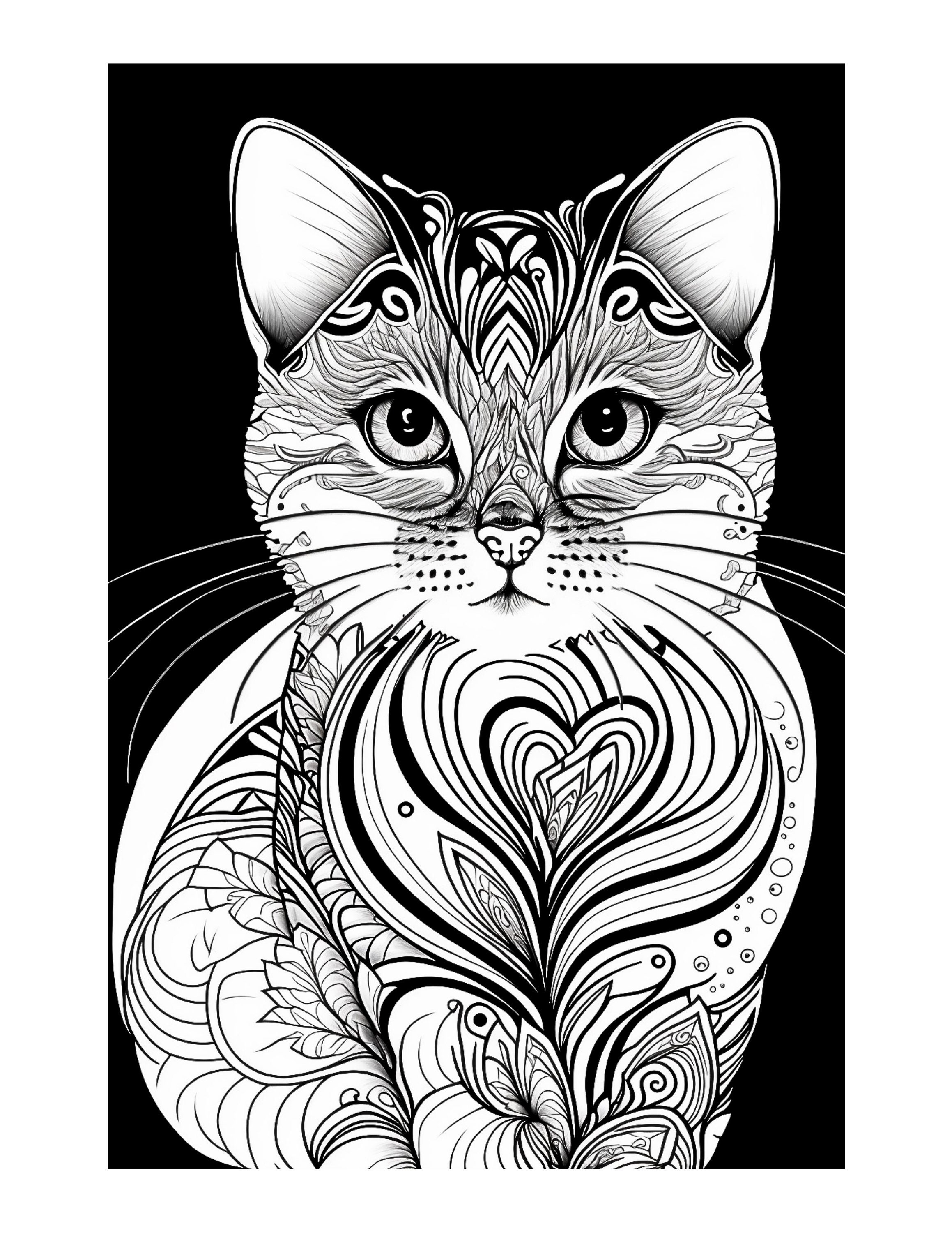 12 Cat Mandala Coloring Pages II _ Instant Download_ Grayscale Coloring