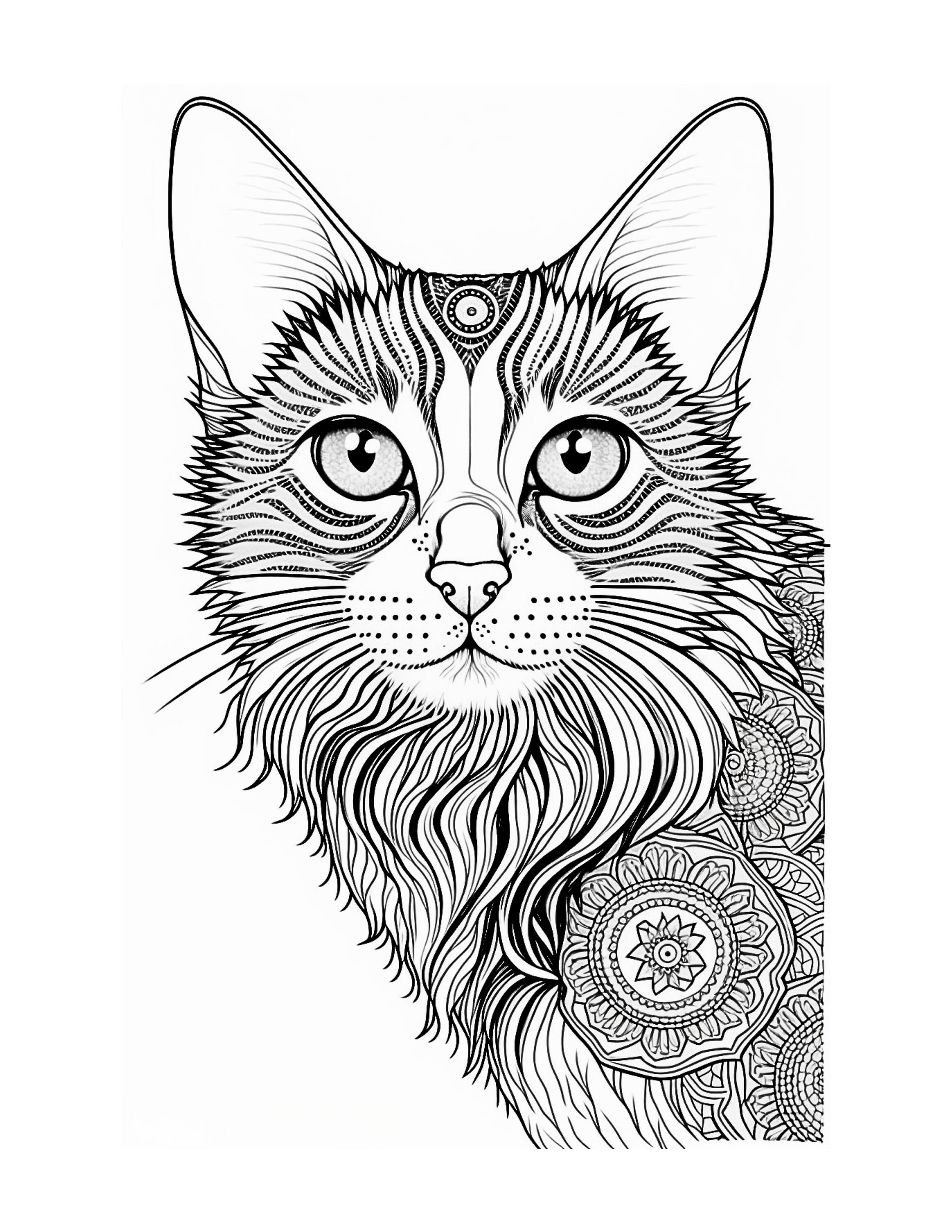 12 Cat Mandala Coloring Pages _ Instant Download_ Grayscale Coloring ...