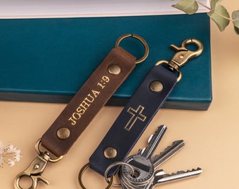 Custom Cross Stamped Keychain Gift for Pastor, Religious Leather Keychain, Personalized with text up to 70 Char, Handcrafted