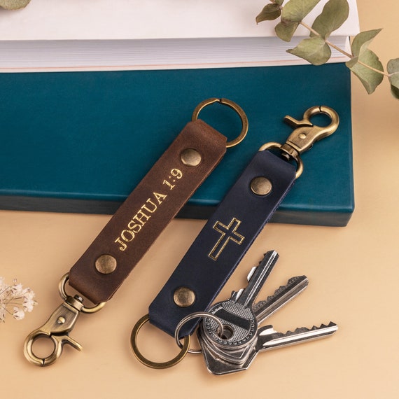 Personalized Leather Keychain - Handmade Custom Gift With Engraving (Ships From USA)